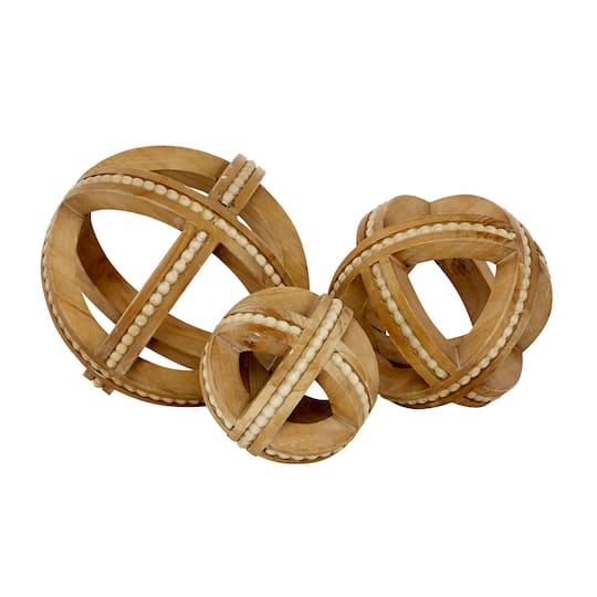Wood Farmhouse Geometric Orb Sculpture Set